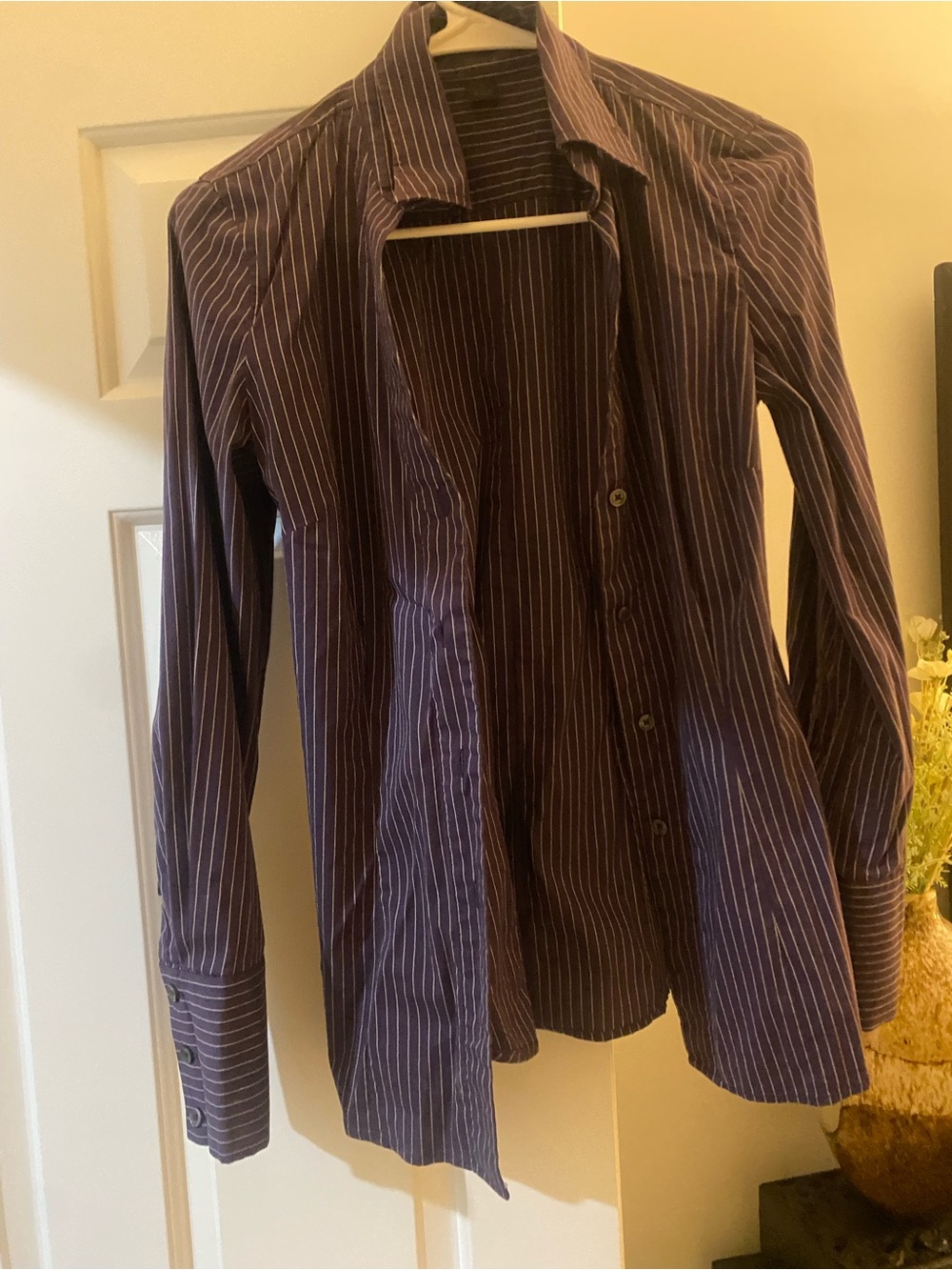 Express Women's Purple Pinstripe Button-Front Blazer Shirt Jacket